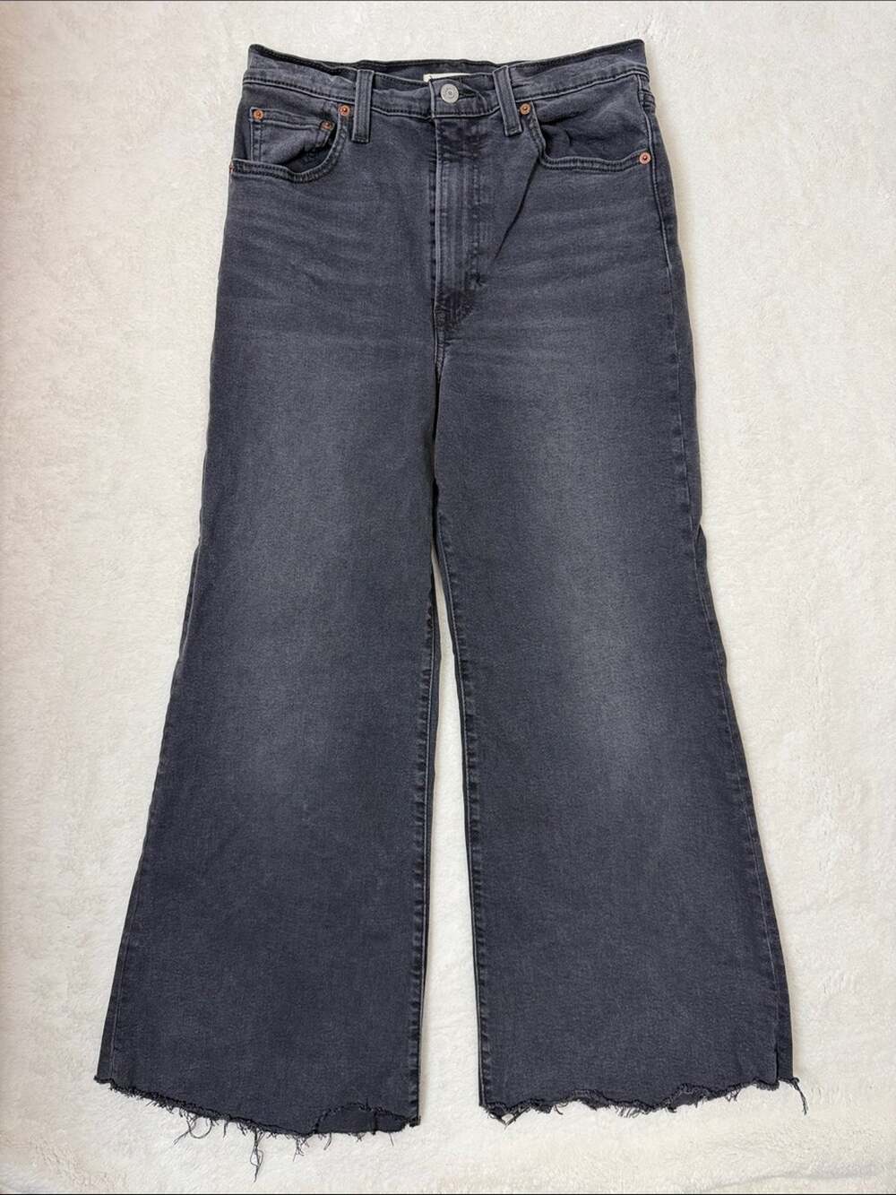 Levi's Ribcage Bell Bottom High-Rise Wide Leg Frayed Hem Jeans Gray Size 29